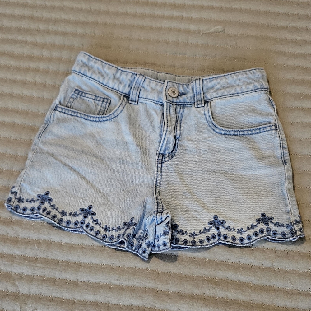 Kids Light Blue Embroidered Denim Shorts